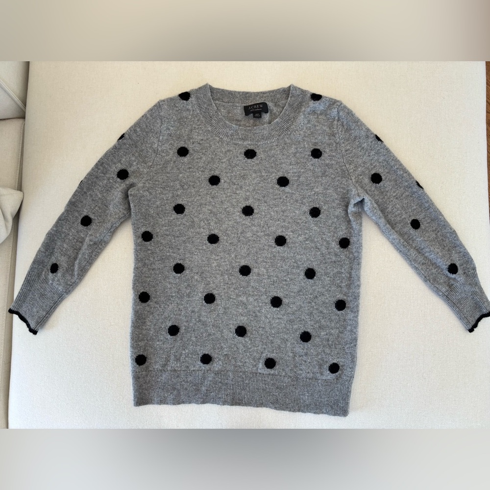 J. Crew cashmere Tippi sweater grey black polka dots XXS